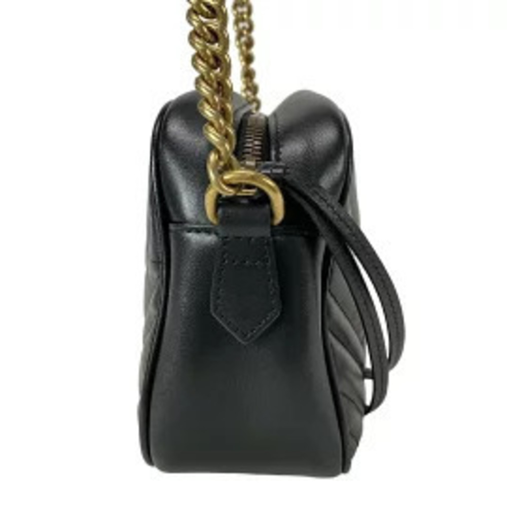 Gucci GG Marmont Shoulder Bag Chain Black Gold Leather